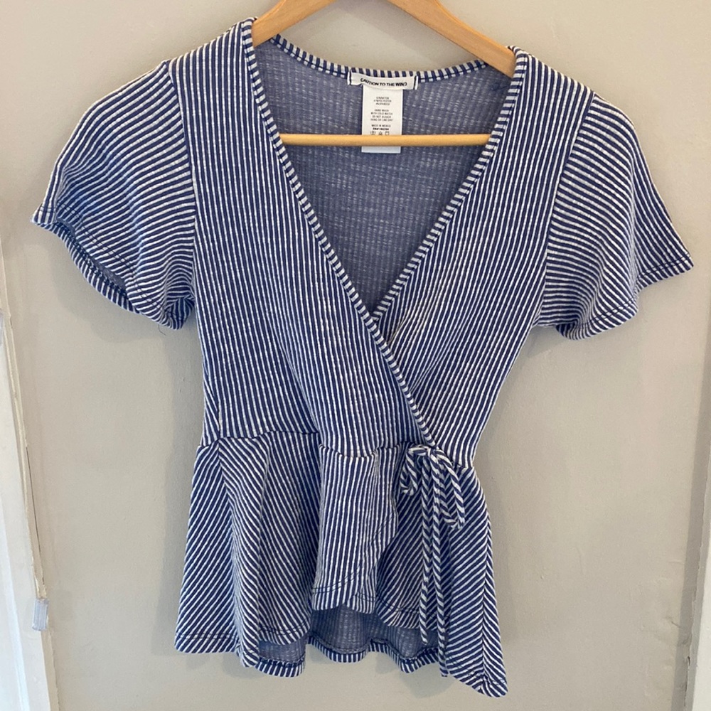 Blue and White striped fitted top (medium)